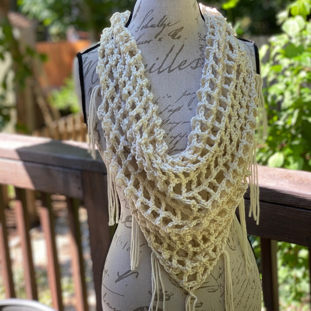 Handmade ivory bohemian scarf
